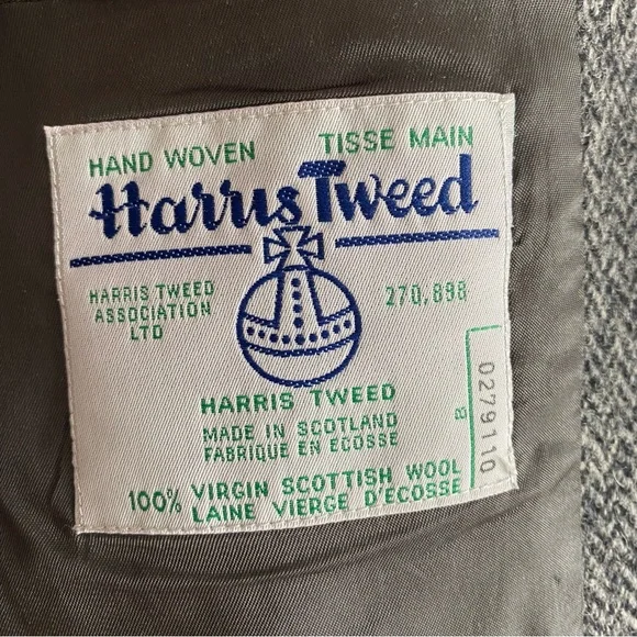 Vintage Harris Tweed Jacket Wool Tweed Grey Herringbone Blazer 42 Long/Tall - Picture 11 of 14
